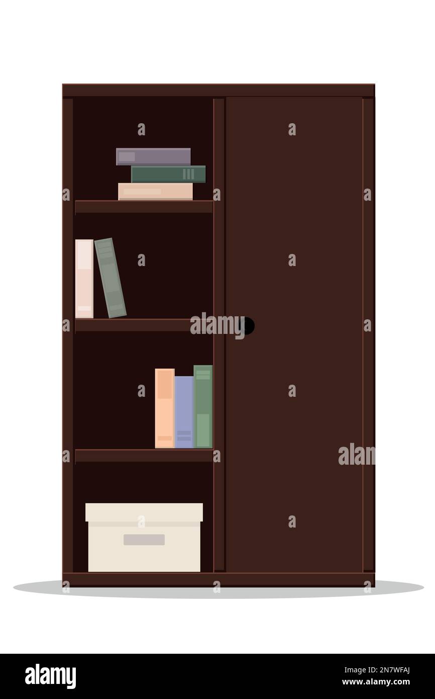 a wood office bookcase with books and documents Stock Vector
