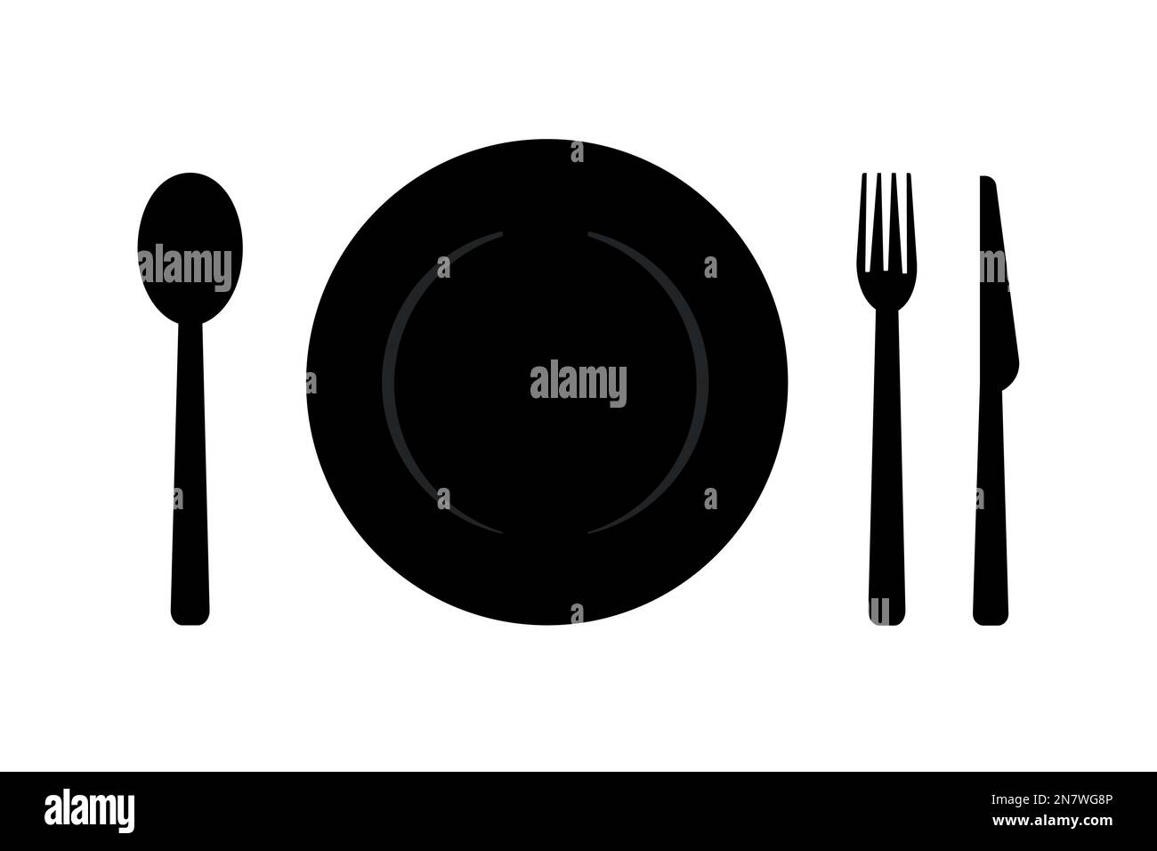 a plate spoon fork and knife on the table cutlery icons set Stock Vector