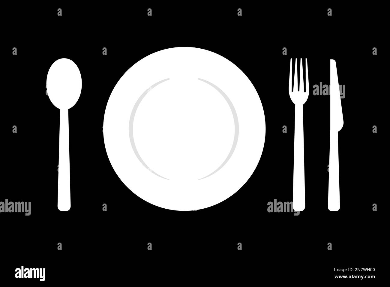 a plate spoon fork and knife on the table cutlery icons set Stock Vector