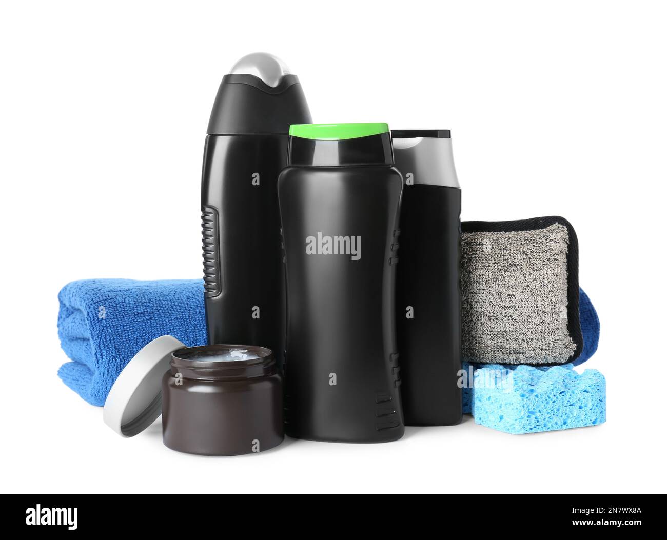 Set with men's personal hygiene products on white background Stock