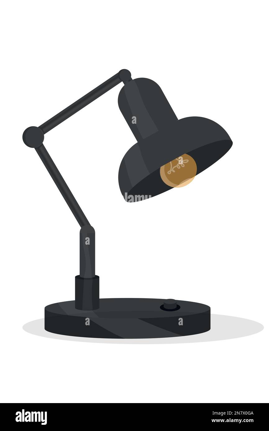 black table lamp for office or study on white background with lamp interior Stock Vector