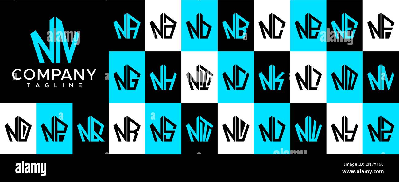Abstract pentagon letter N logo design vector. Line polygonal NN N letter logo. Stock Vector