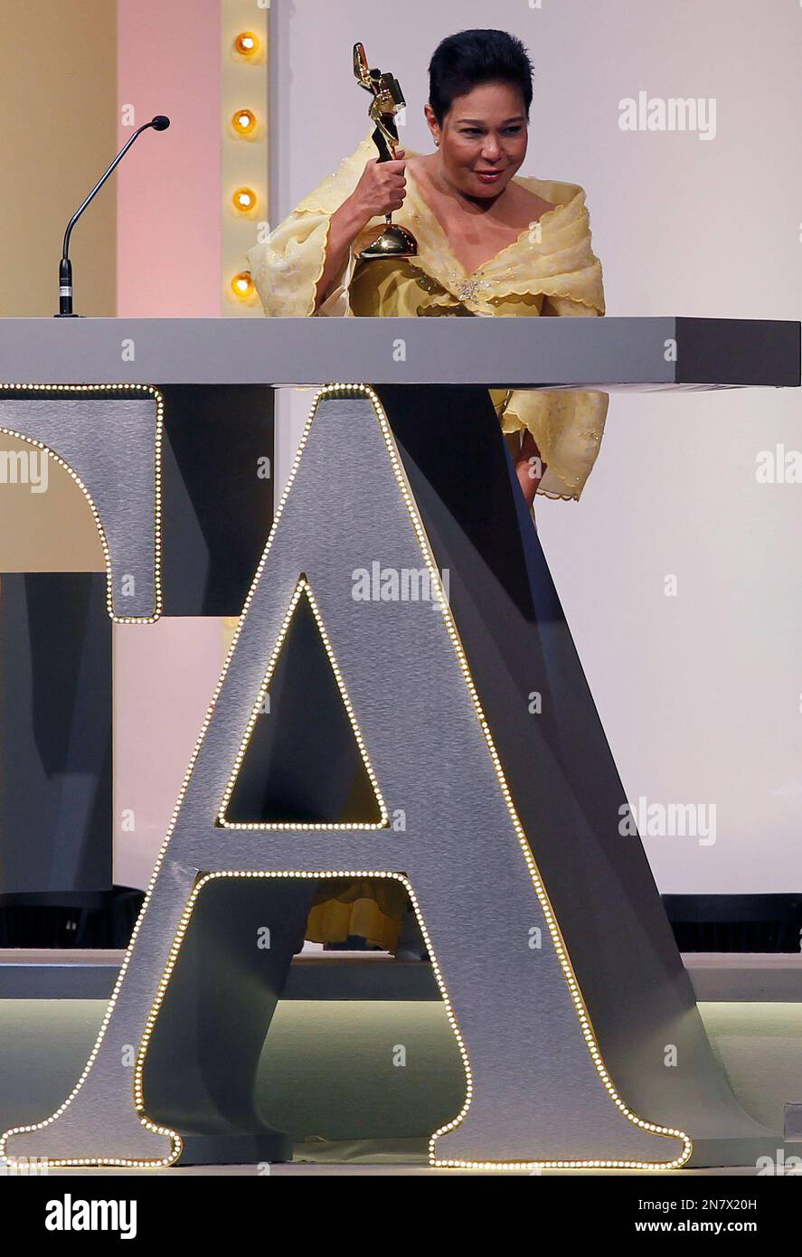 Actress Nora Aunor of the Philippines reacts after receiving the Best ...