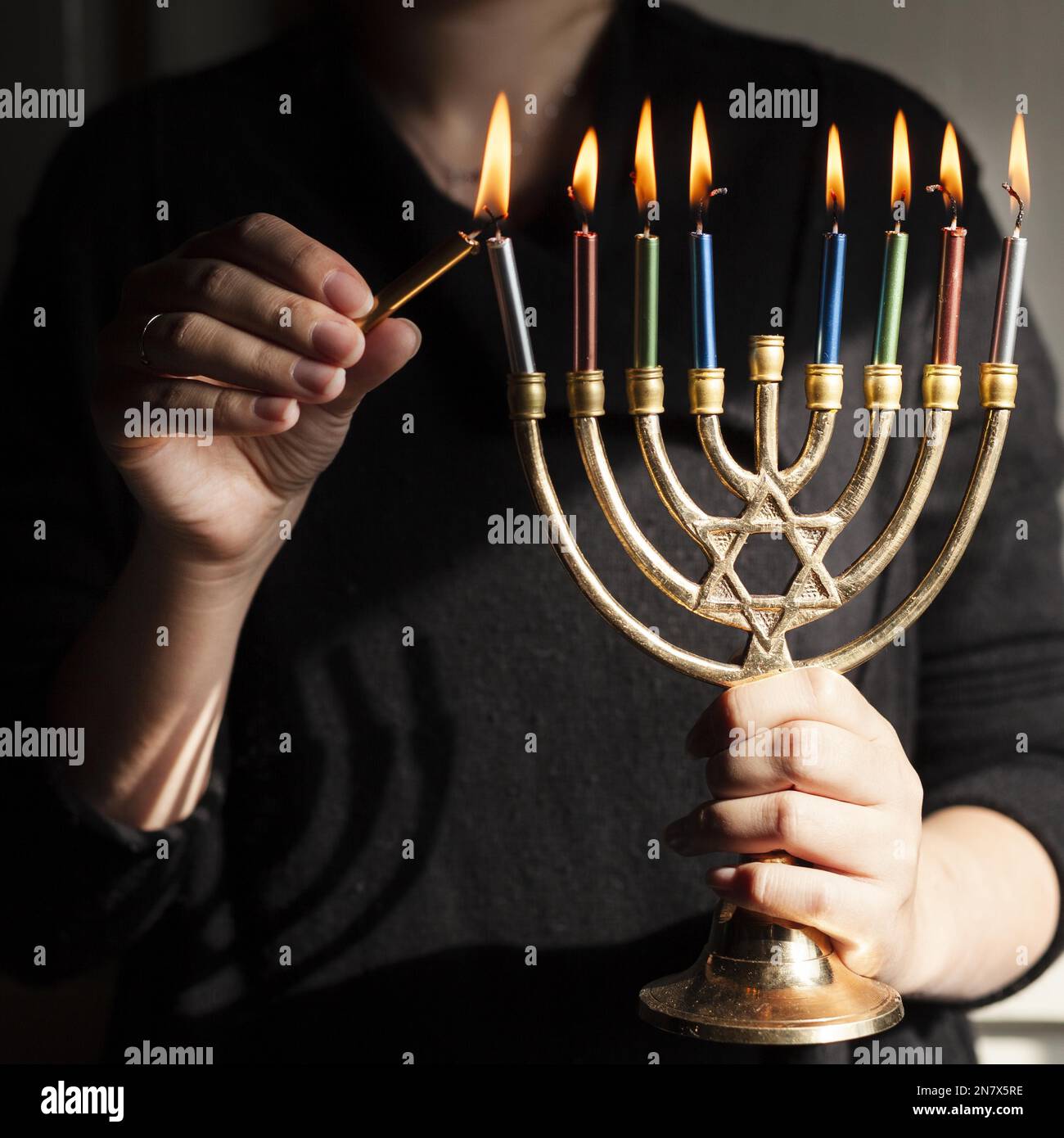 jewish candlestick holder with candles Stock Photo Alamy