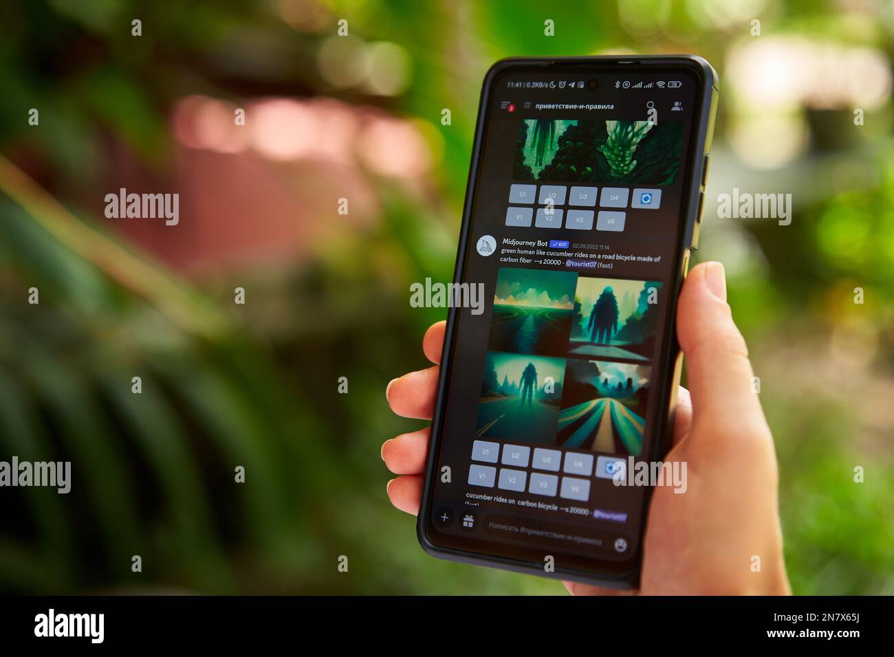 February 5, 2023, Mirissa, Sri Lanka. Using Midjourney on phone. Woman