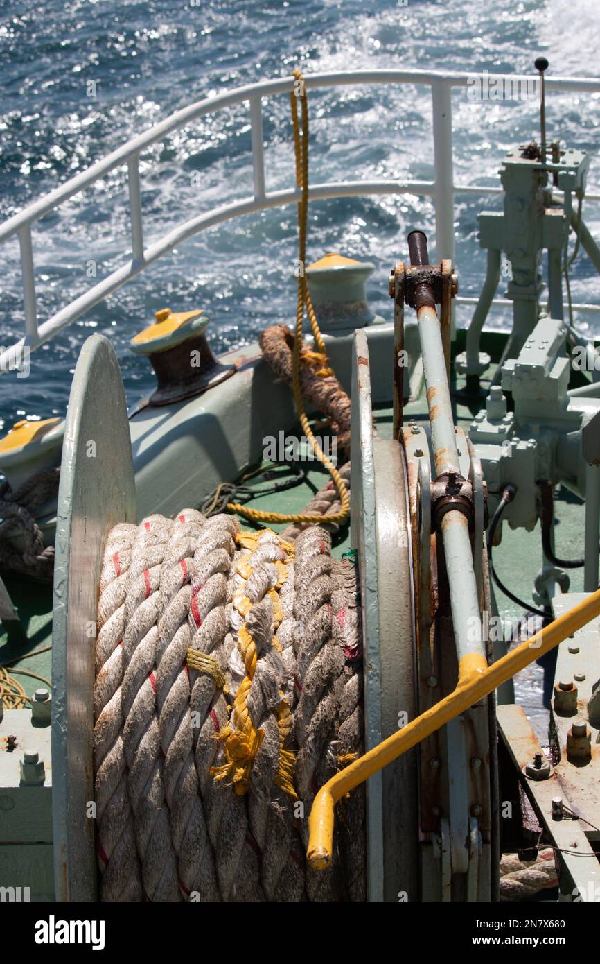 Thick nautical rope on car ferry deck Stock Photo Alamy