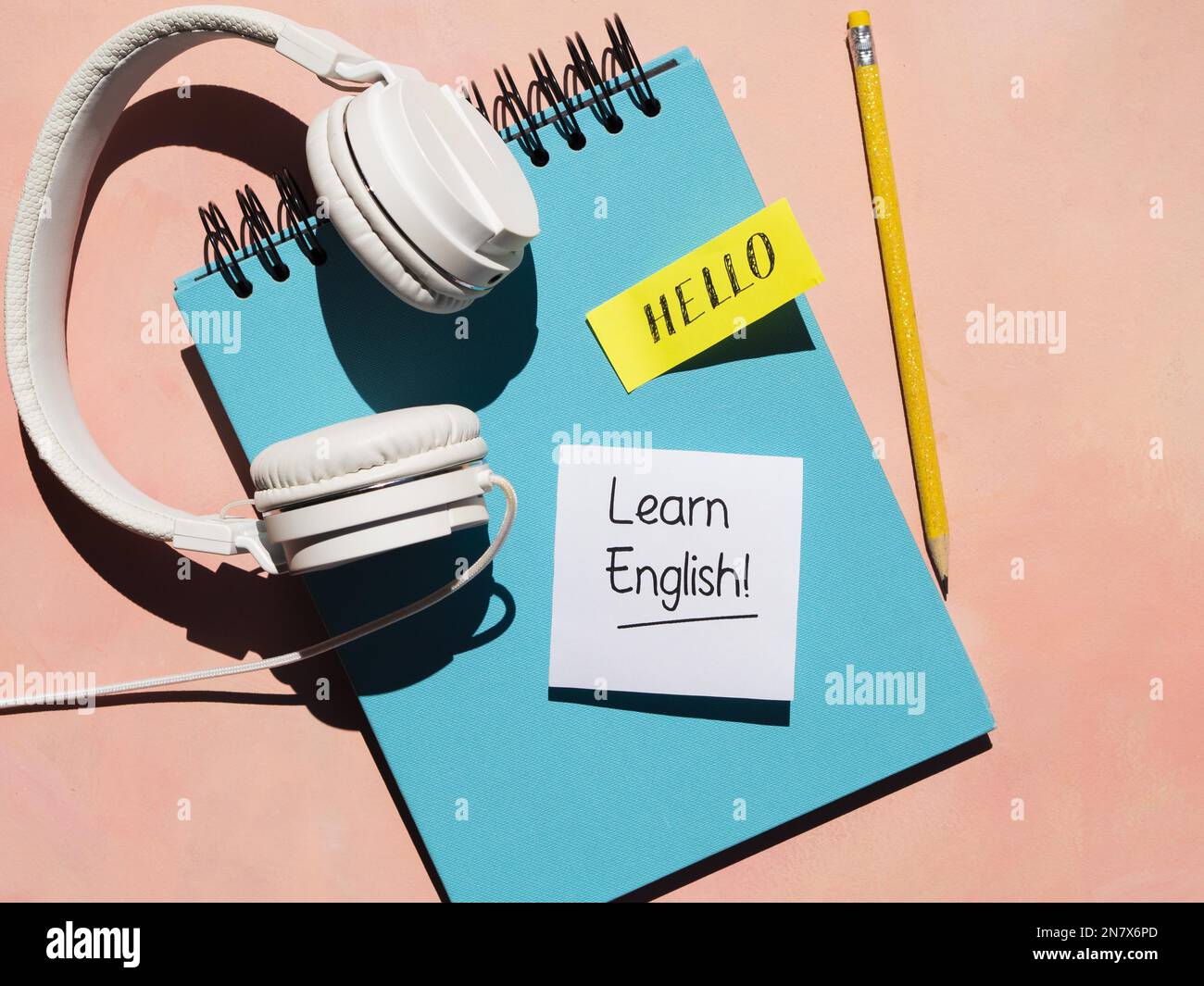 headphones used learning new language Stock Photo Alamy