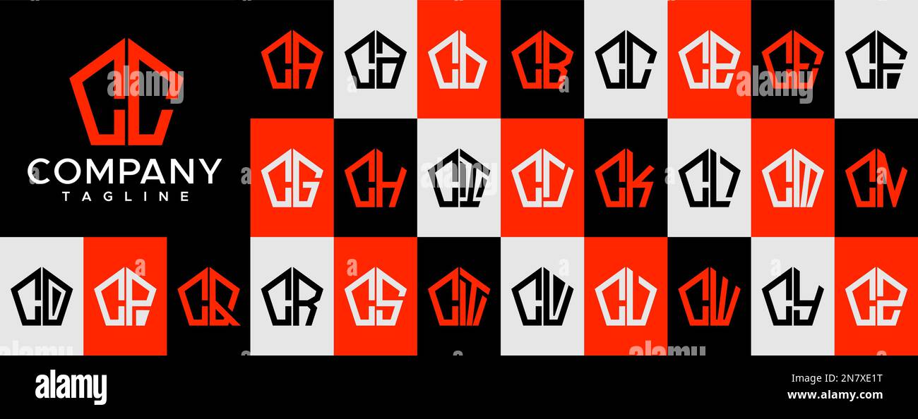 Abstract pentagon letter C logo design vector. Line polygonal CC C letter logo. Stock Vector