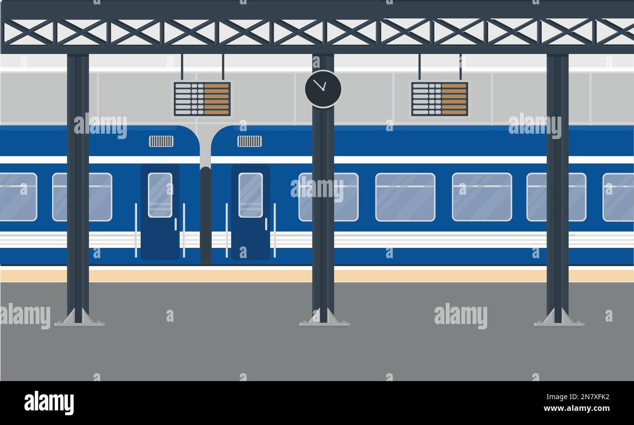 a blue passenger train at metro station Stock Vector