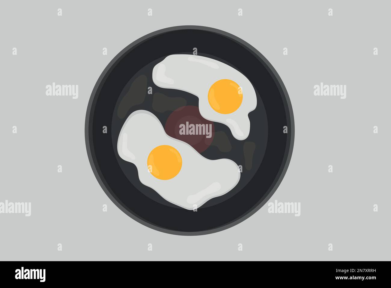 a scrambled eggs in a pan fried meat breakfast Stock Vector