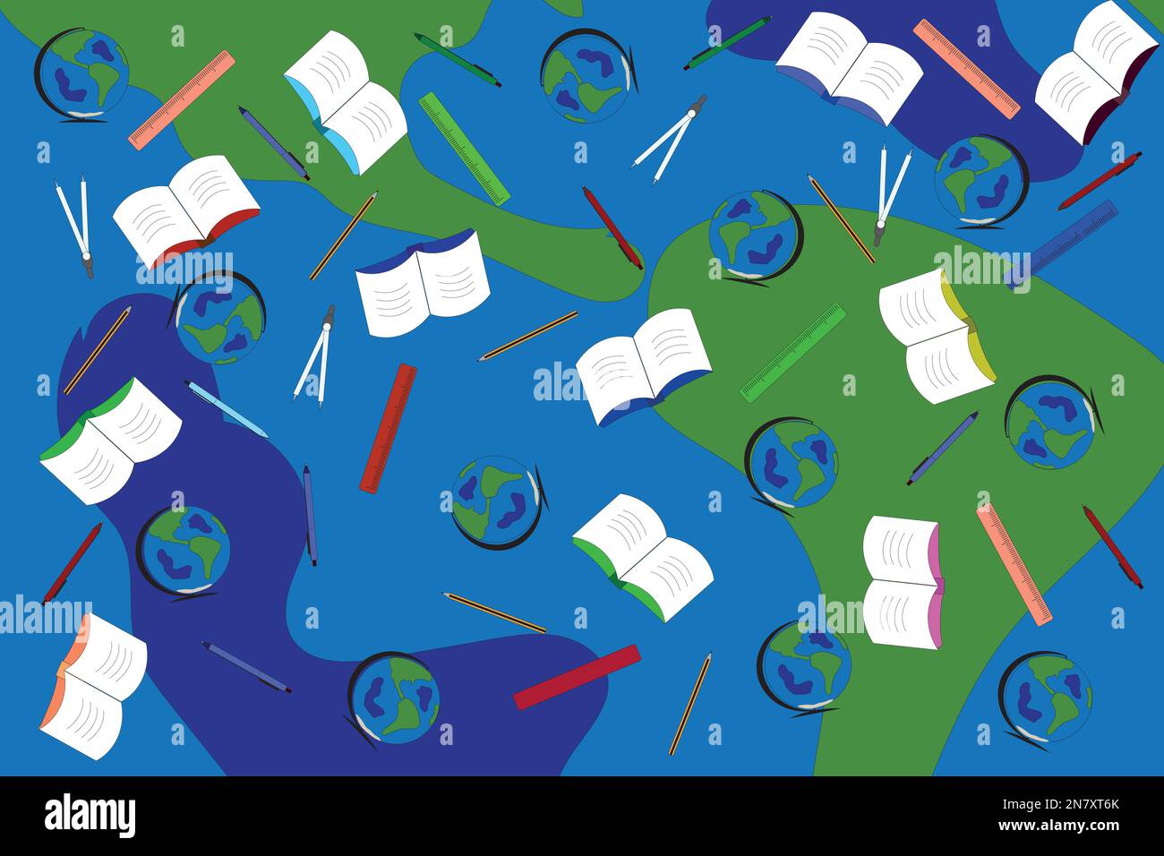 school theme texture with globe pen book Stock Vector