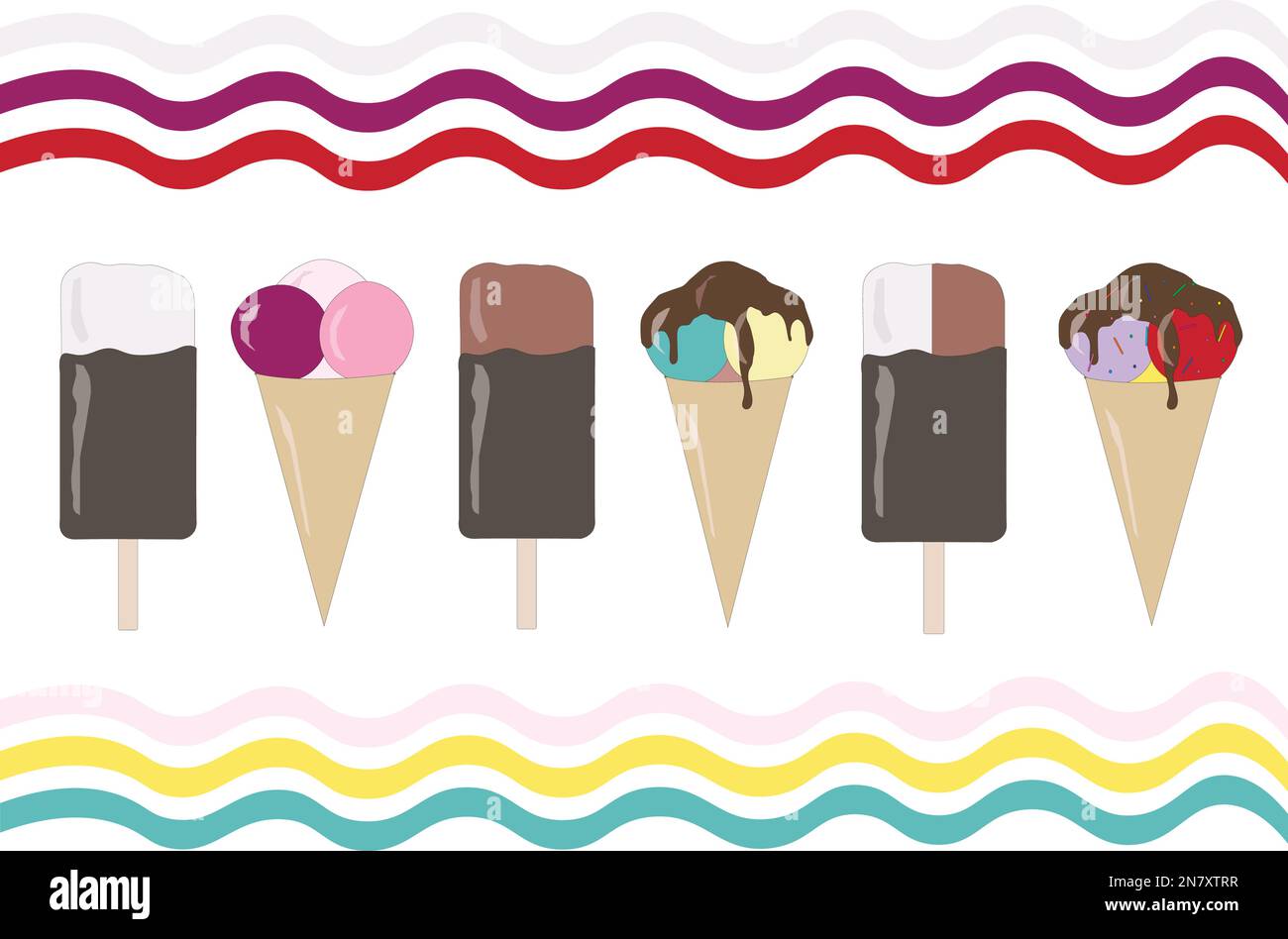 chocolate ice cream on a stick waffle maker Stock Vector