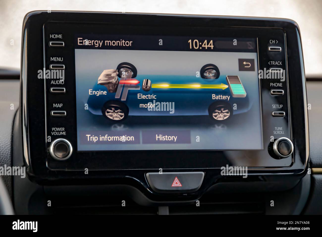 Hybrid car energy flow display Stock Photo