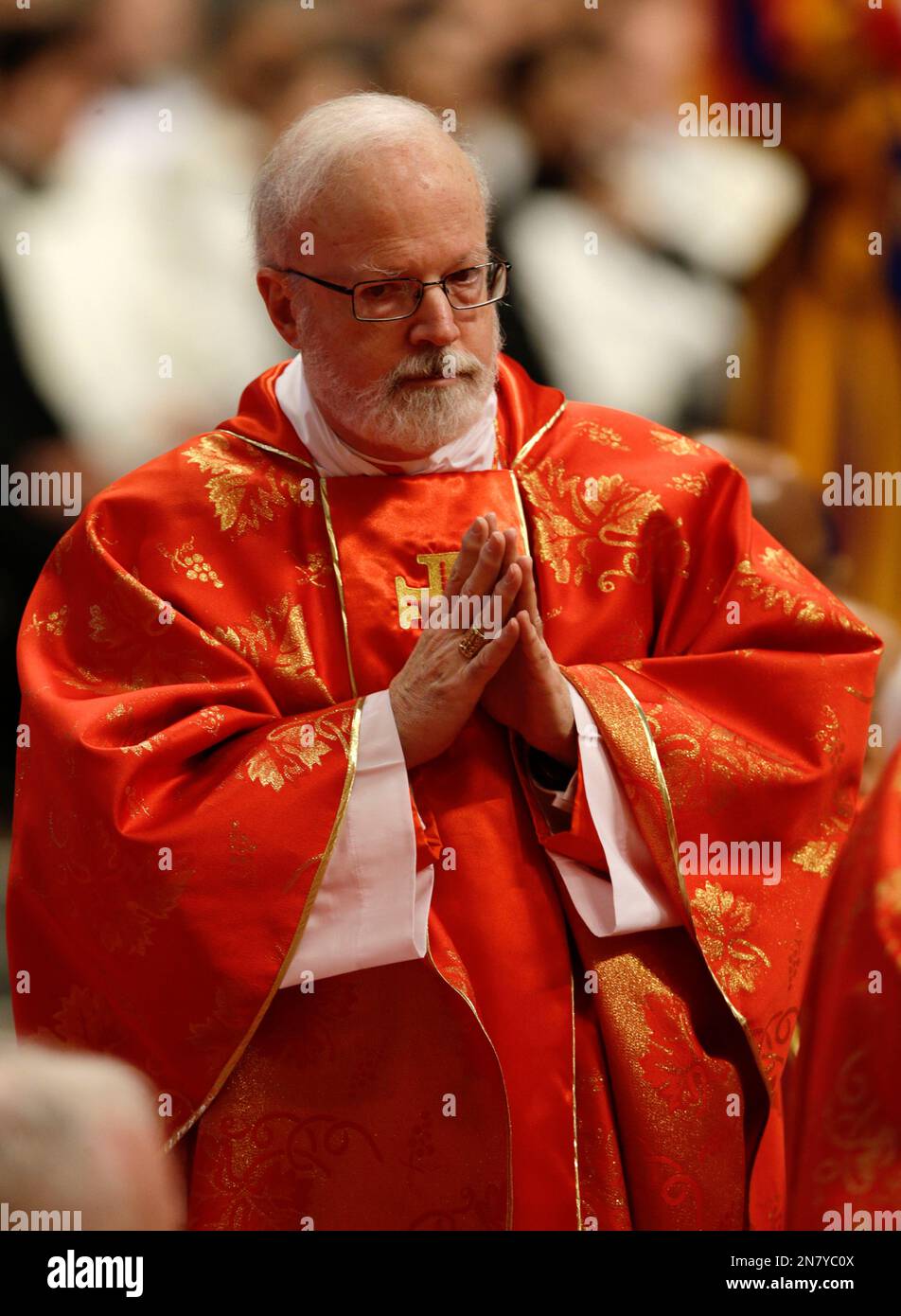 Cardinal Sean Patrick O'Malley, of the US, attends a Mass for the ...