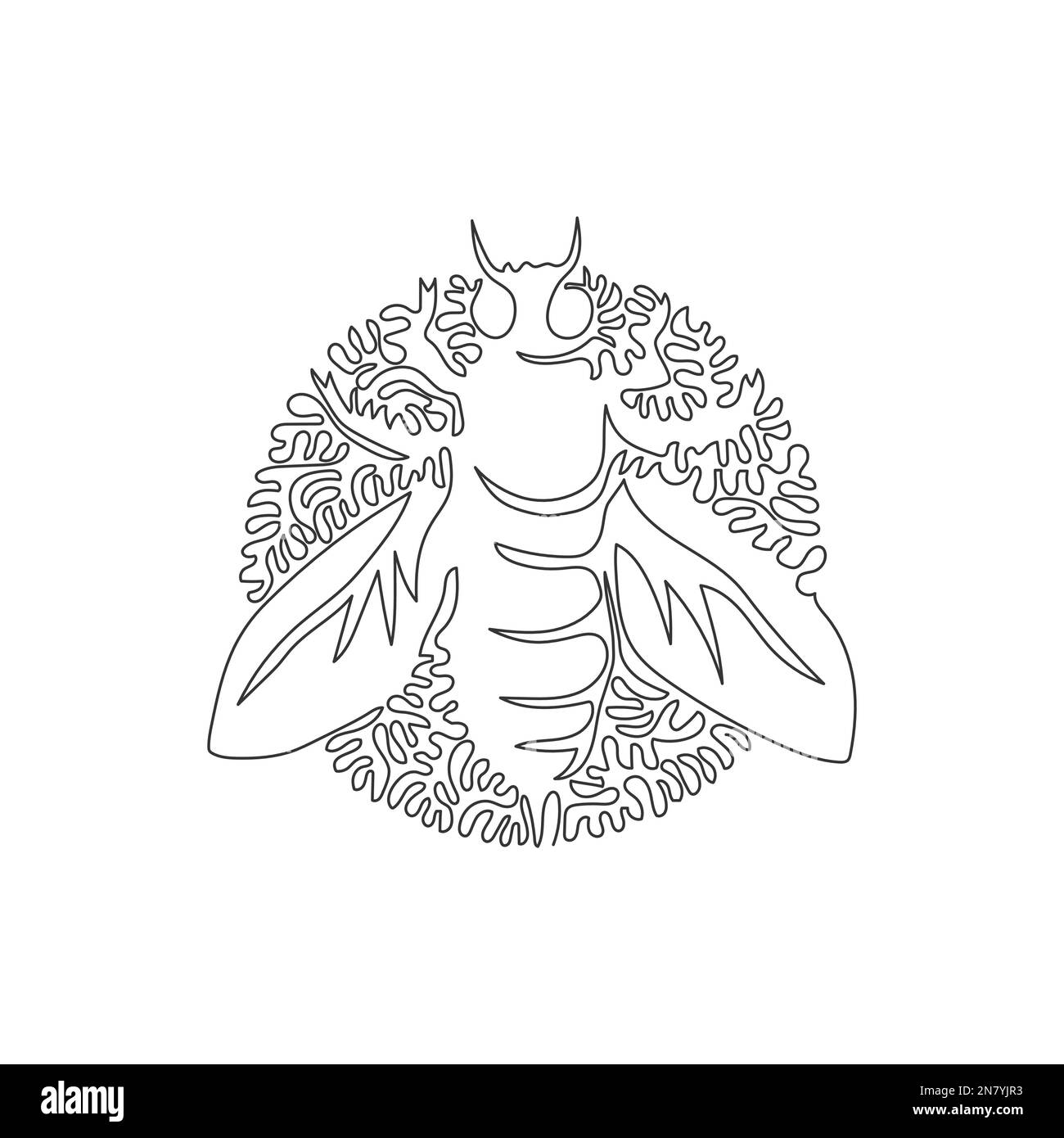 Single one curly line drawing of cute tiny bee abstract art. Continuous line draw graphic design vector illustration of exotic bee for icon, symbol, s Stock Vector