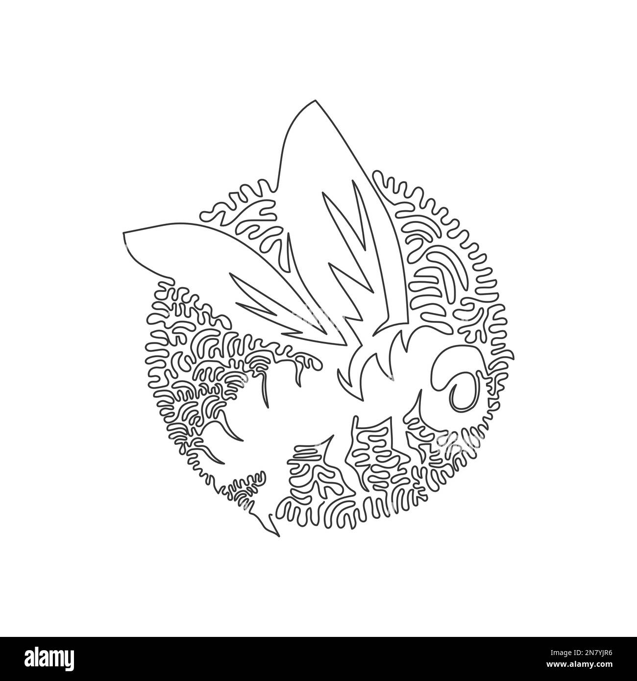 Continuous one curve line drawing of exotic bee abstract art in circle. Single line editable stroke vector illustration of marvelous bee for logo Stock Vector