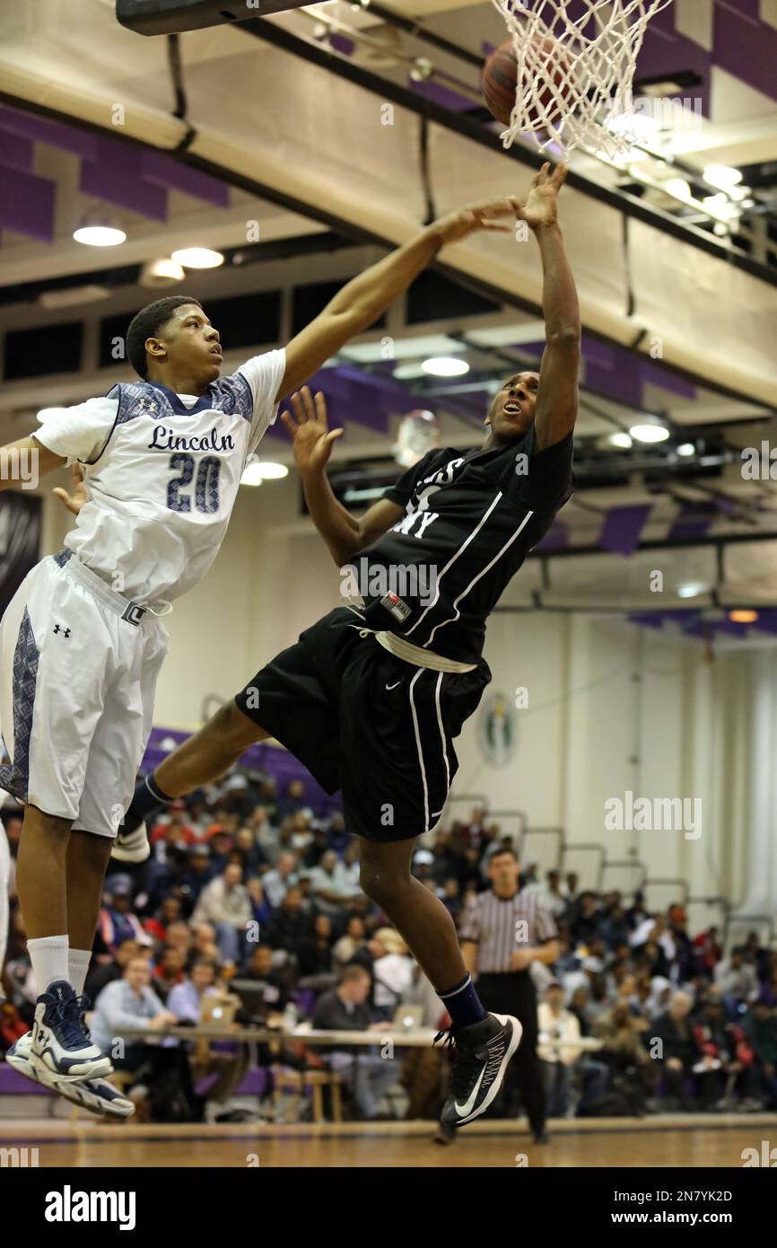 Wings Academy's Jaequan Brown 23 in action against the Abraham Lincoln