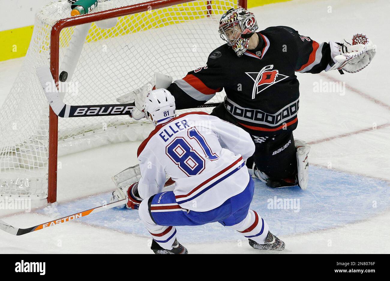 Montreal Canadiens' Lars Eller (81) scores against Carolina Hurricanes
