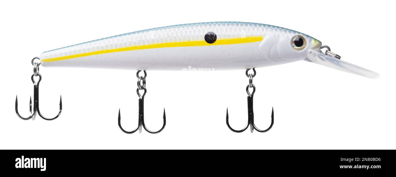 Large fishing lure for pike with three treble hooks Stock Photo - Alamy