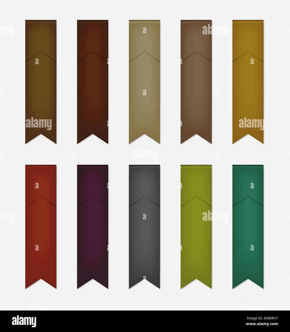 Flag shaped colored bookmark, vector mock-up set. Multicolored folded ribbon labels, template Stock Vector