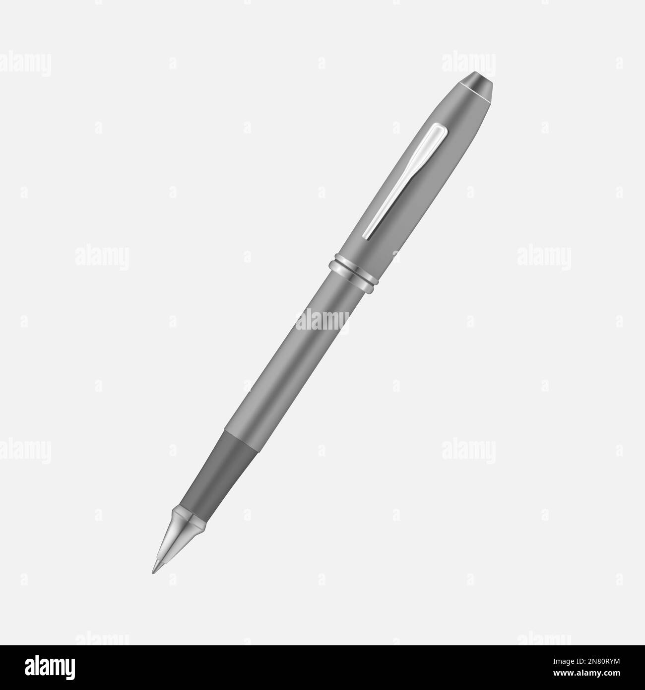 Metal pen isolated on gray background, realistic vector mock-up Stock Vector