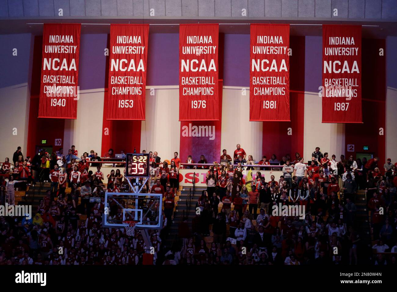 Indiana's NCAA Championship banners hang in Assembly hall during