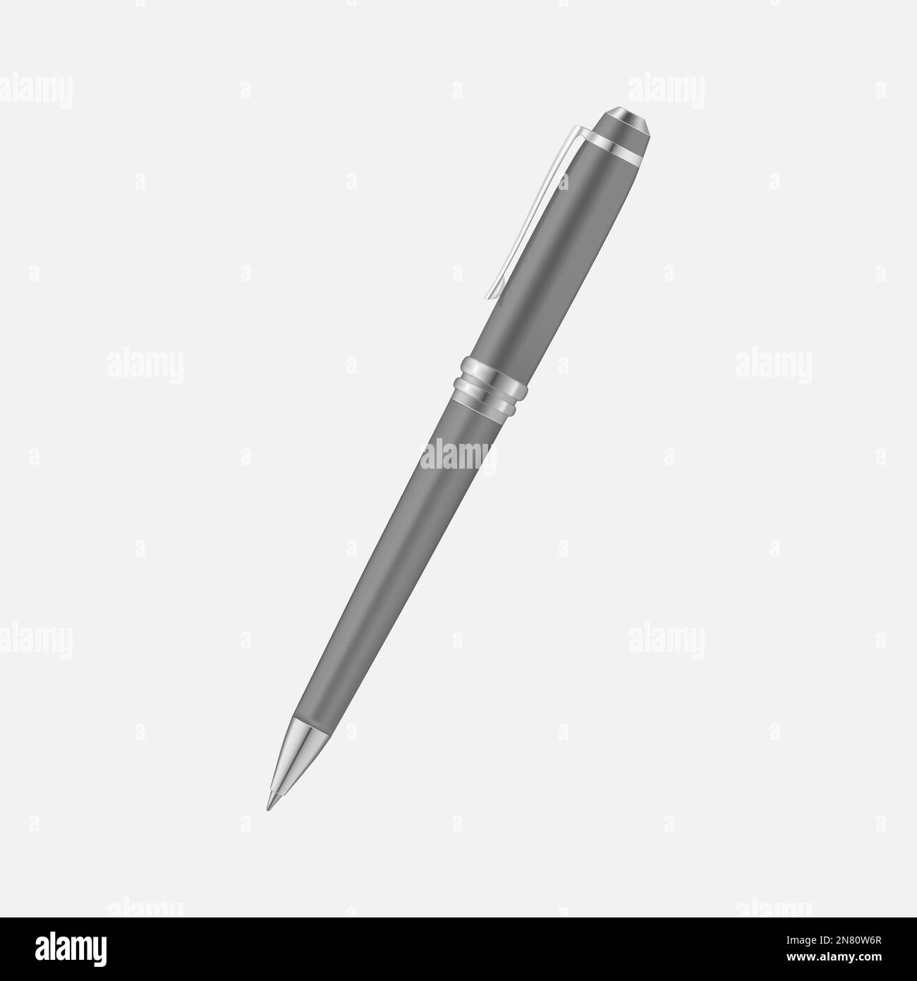 Metal pen isolated on gray background, realistic vector mockup. Stock Vector