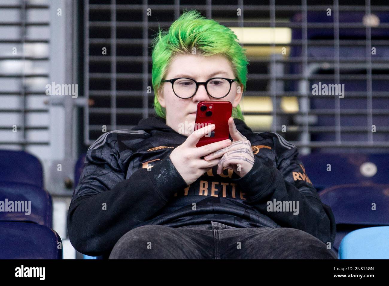 Manchester City fan during the Barclays FA Women's Super League match between Manchester City and Arsenal at the Academy Stadium, Manchester on Saturday 11th February 2023. (Photo: Mike Morese | MI News) Credit: MI News & Sport /Alamy Live News Stock Photo