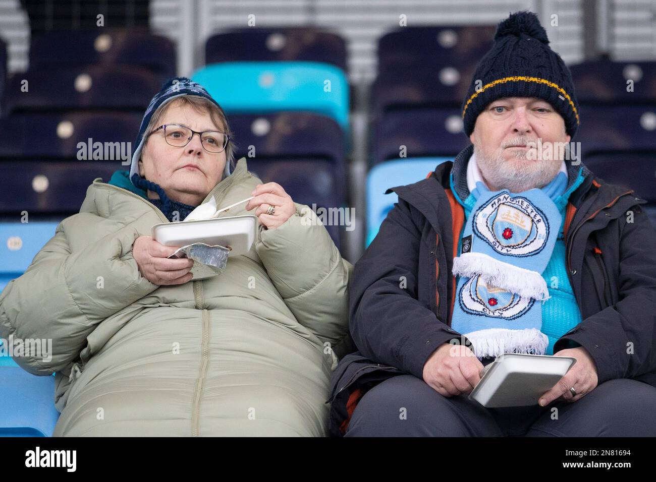 Manchester City fans during the Barclays FA Women's Super League match between Manchester City and Arsenal at the Academy Stadium, Manchester on Saturday 11th February 2023. (Photo: Mike Morese | MI News) Credit: MI News & Sport /Alamy Live News Stock Photo