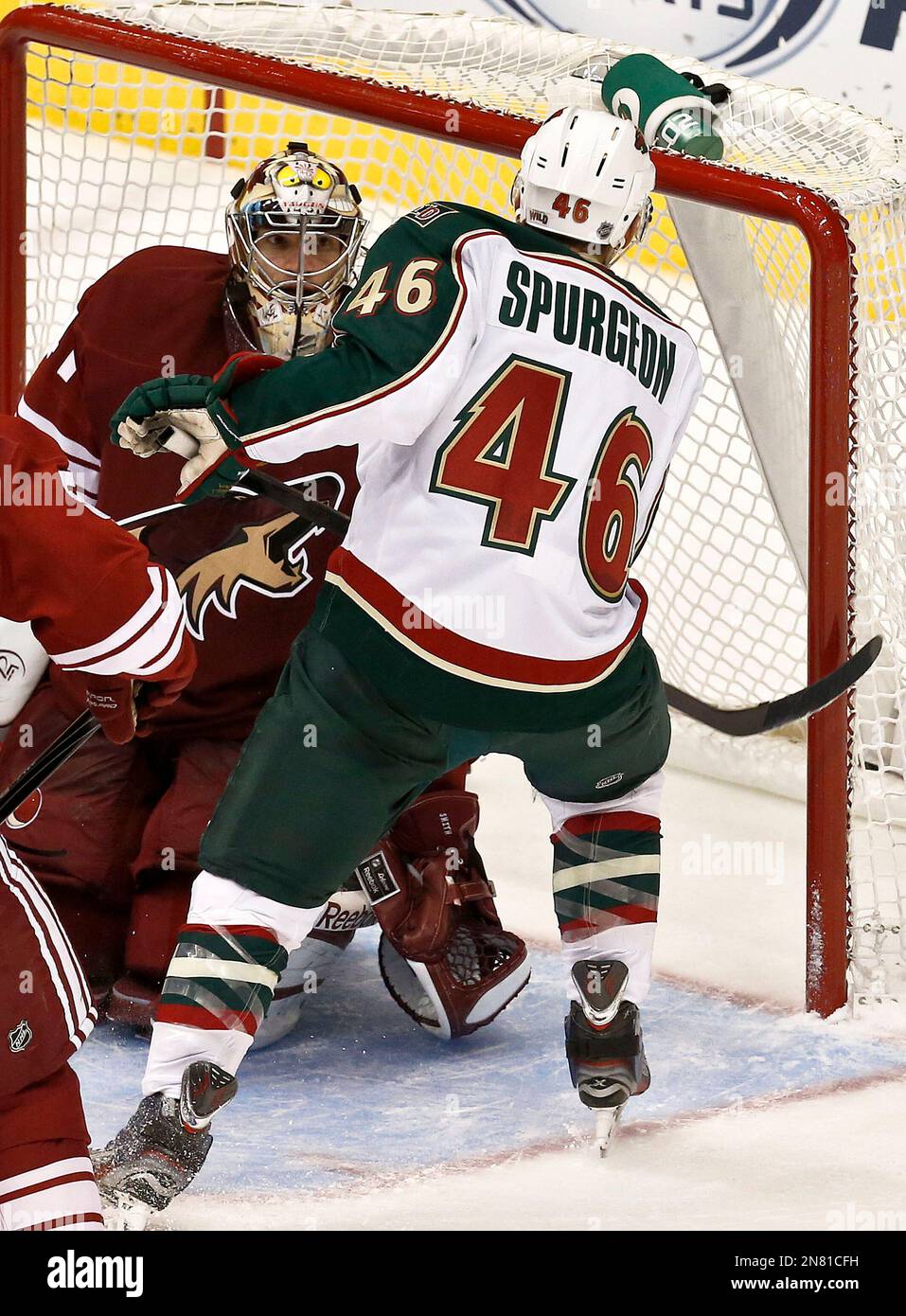 Minnesota Wild's Jared Spurgeon (46) scores on Phoenix Coyotes