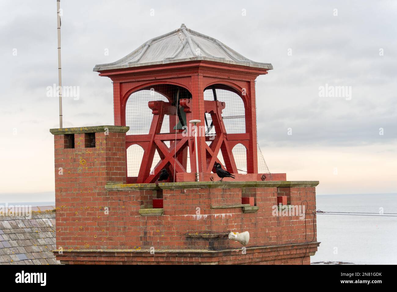 Bell tower of the RNLI lifeboat station at Cullercoats Bay, Cullercoats, near Tynemouth, UK Stock Photo