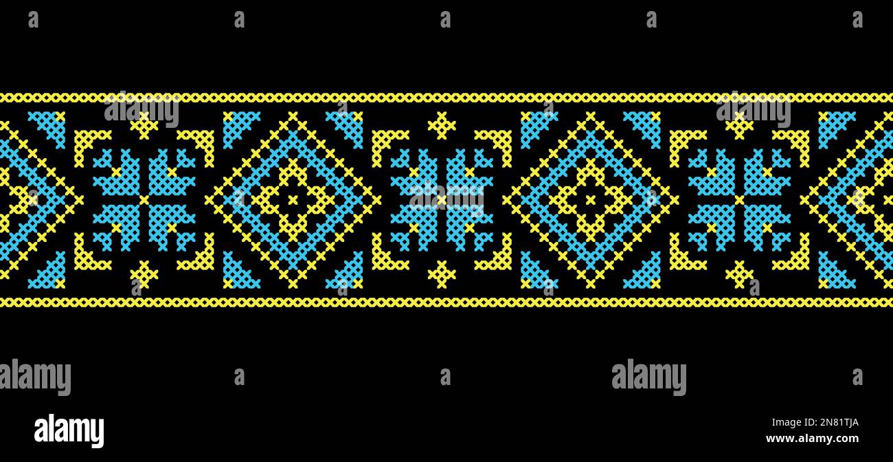 Ukrainian vector ornament in yellow and blue colors Stock Vector
