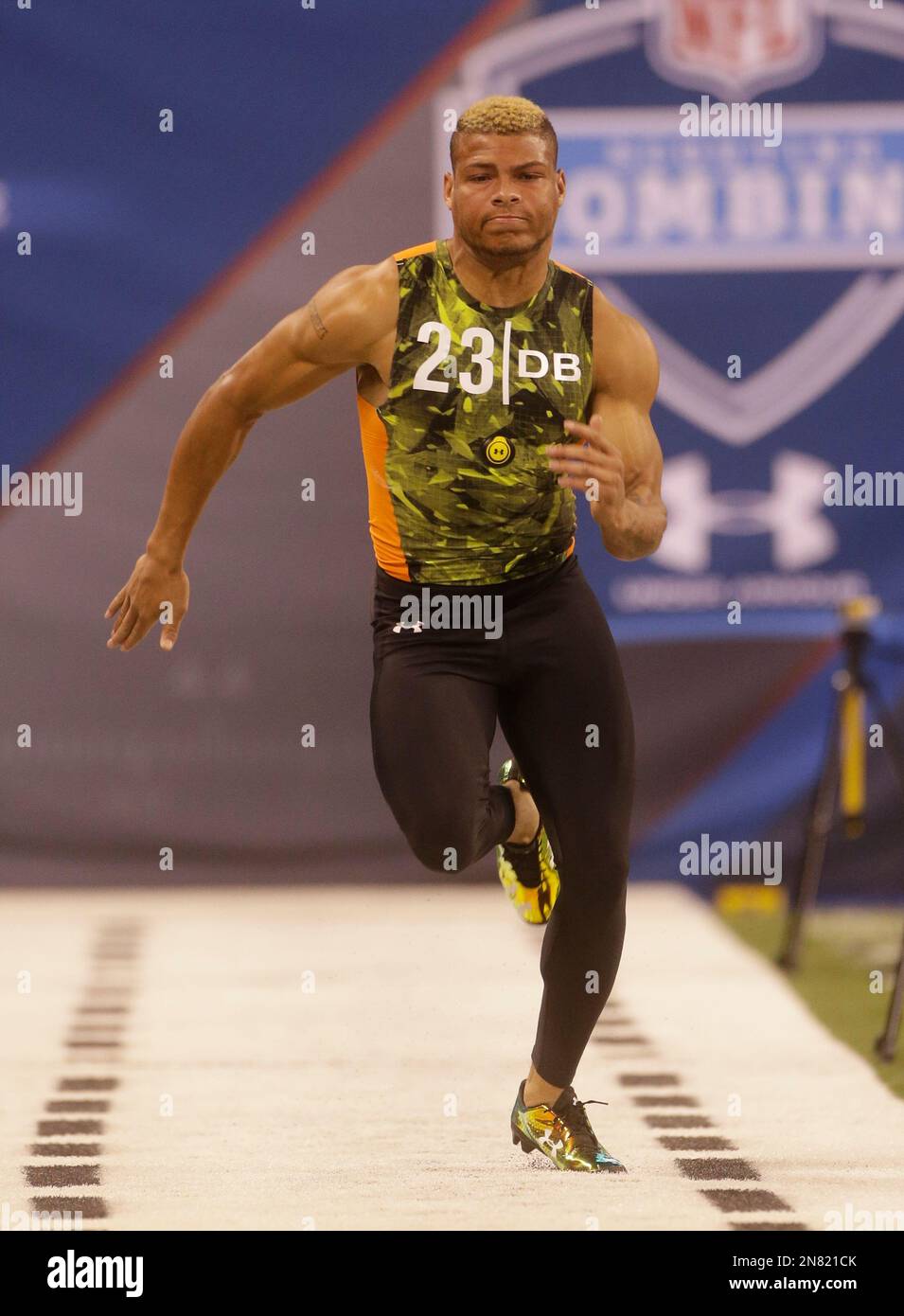 Louisiana State defensive back Tyrann Mathieu runs a drill during the NFL football scouting