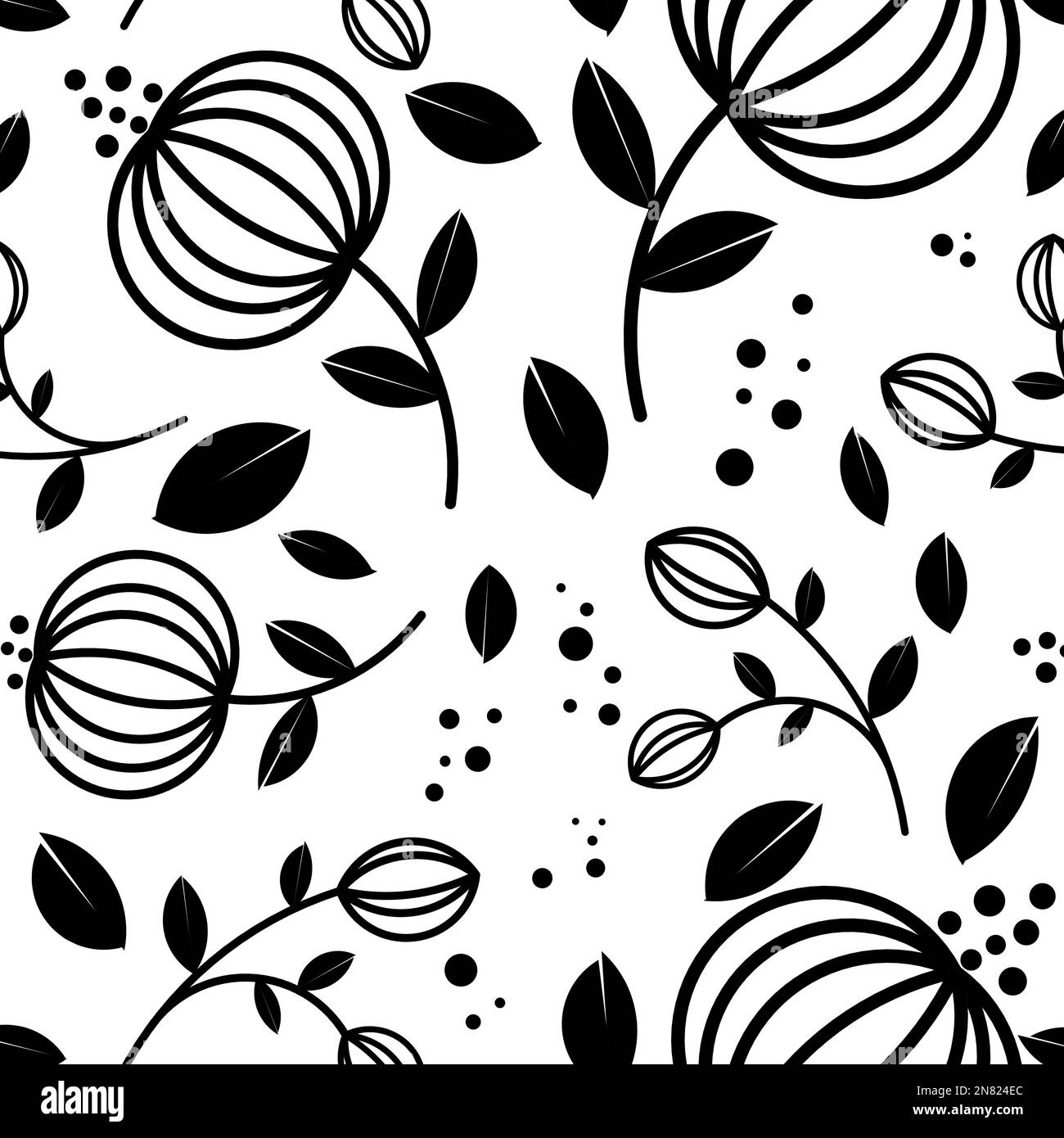 Spring flowers hand drawn vector set. Black brush flower silhouettes ...