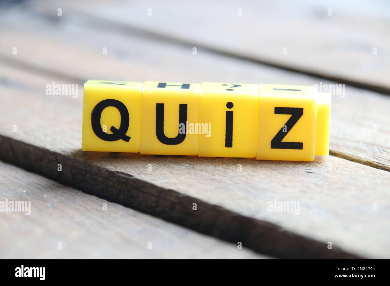 Quiz idea. Written on a yellow cubes. Stock Photo