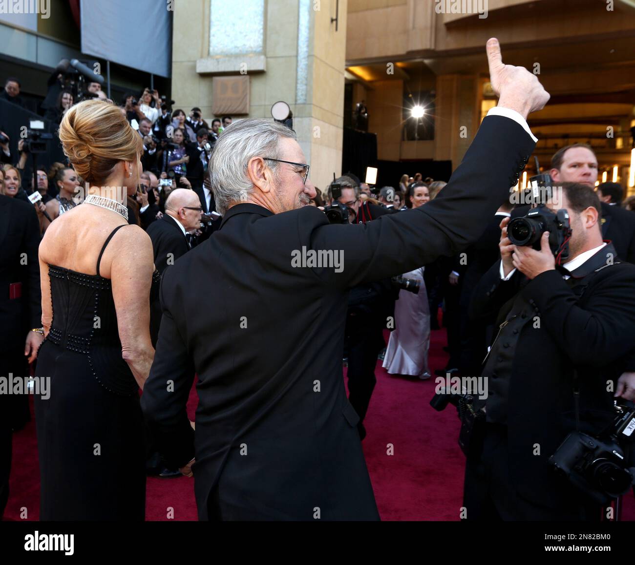 Kate Capshaw, left, and director Steven Spielberg arrive at the Oscars