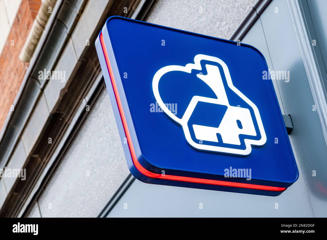 Close up of Nationwide Building Society sign on outside wall UK Stock Photo