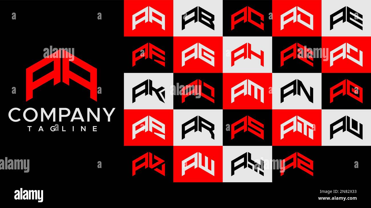 Upward arrow letter A logo design template set. Abstract line AA A letter logo Stock Vector