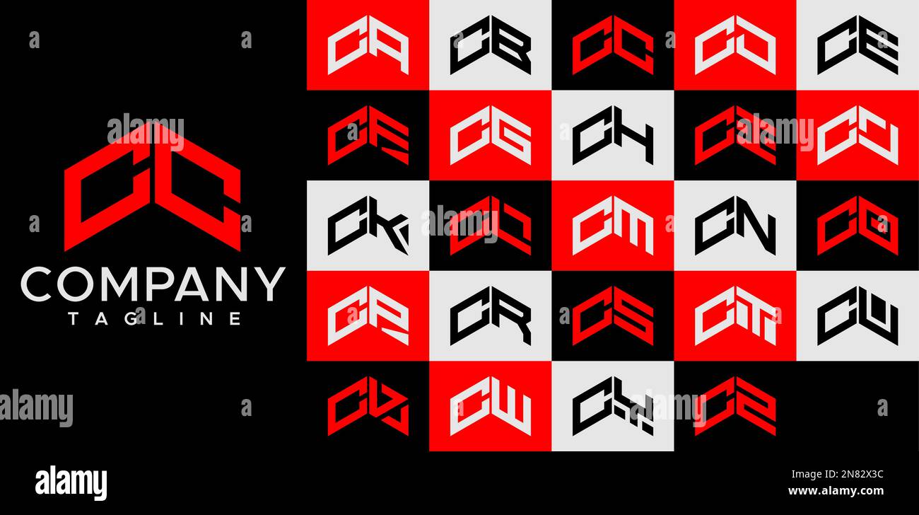 Upward arrow letter C logo design template set. Abstract line CC C ...