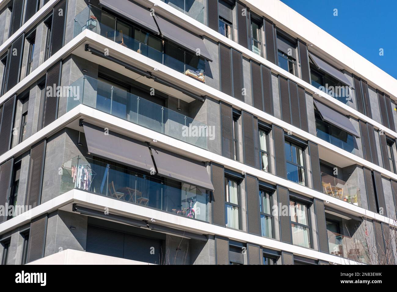 Modern white apartment building seen in Badalona, Spain Stock Photo