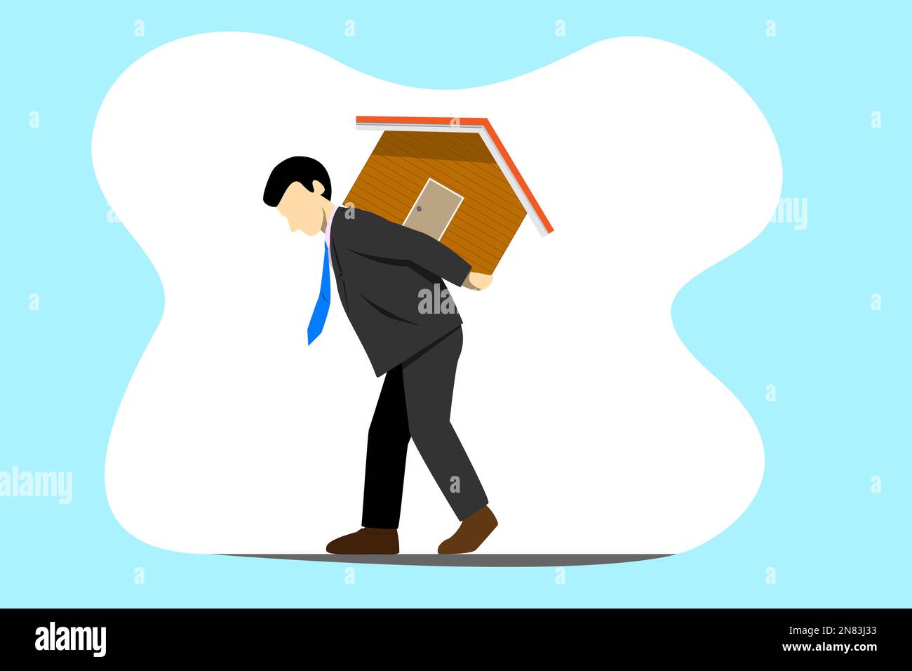Man carrying house while walk harder responsibility, vector illustration, man support a house responsibility concept.Businessman carrying house on his Stock Vector