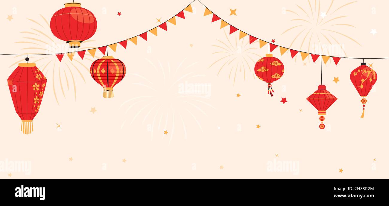 Set of Chinese new year design elements. Vector illustration. Set include  gold dog, red envelope, Chinese lantern with cherry and firework red rocket  Stock Vector Image & Art - Alamy