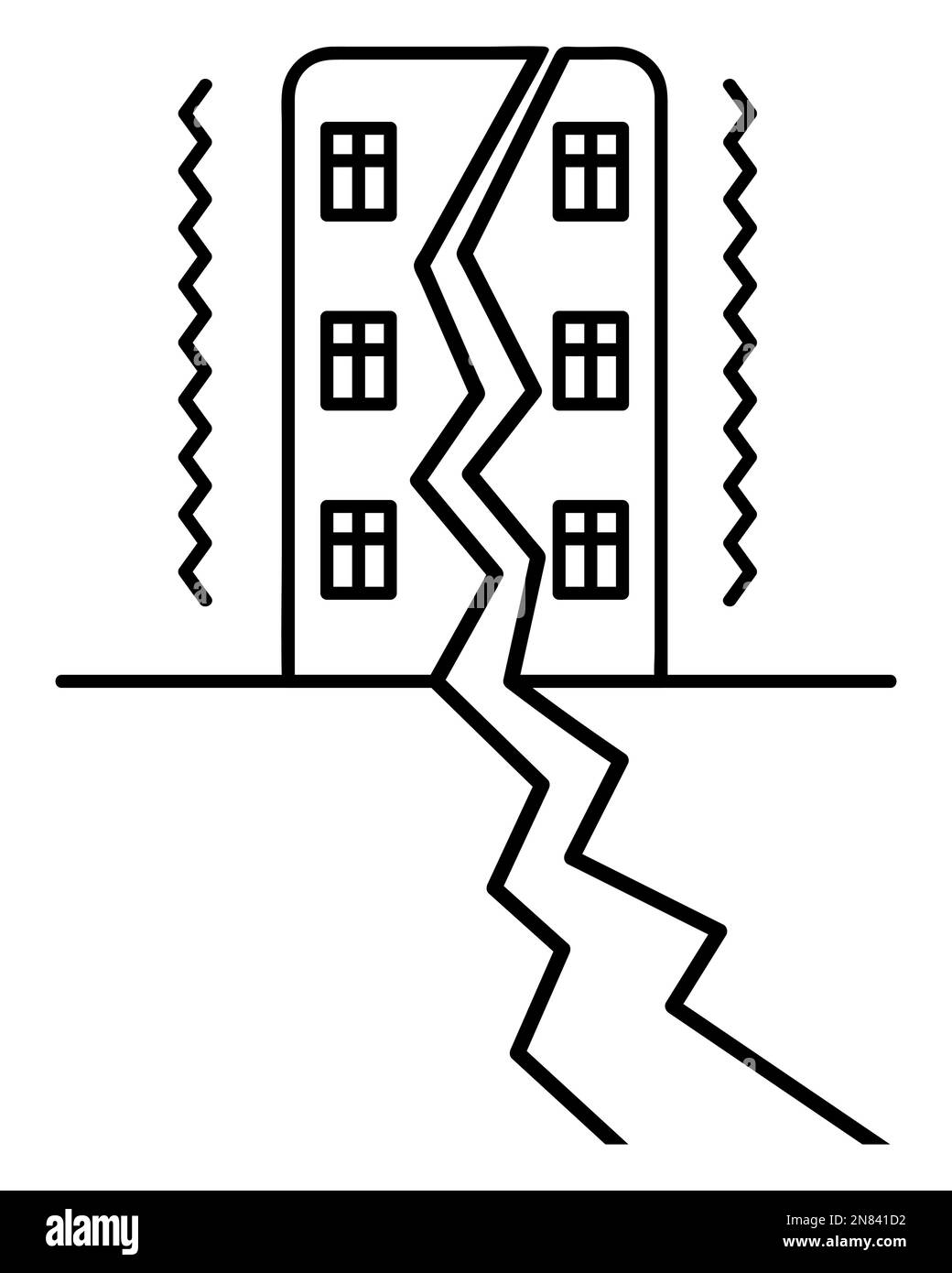 Earthquake. There was a crack in the wall of the house. The apartment building is split in half. Stock Vector