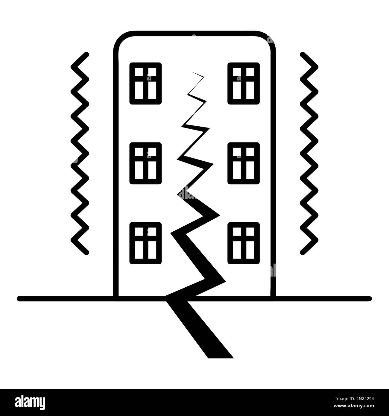 Earthquake. The apartment building is shaking. There is a crack in the wall of the house. Sketch. Zigzag crack. Vector illustration. Stock Vector