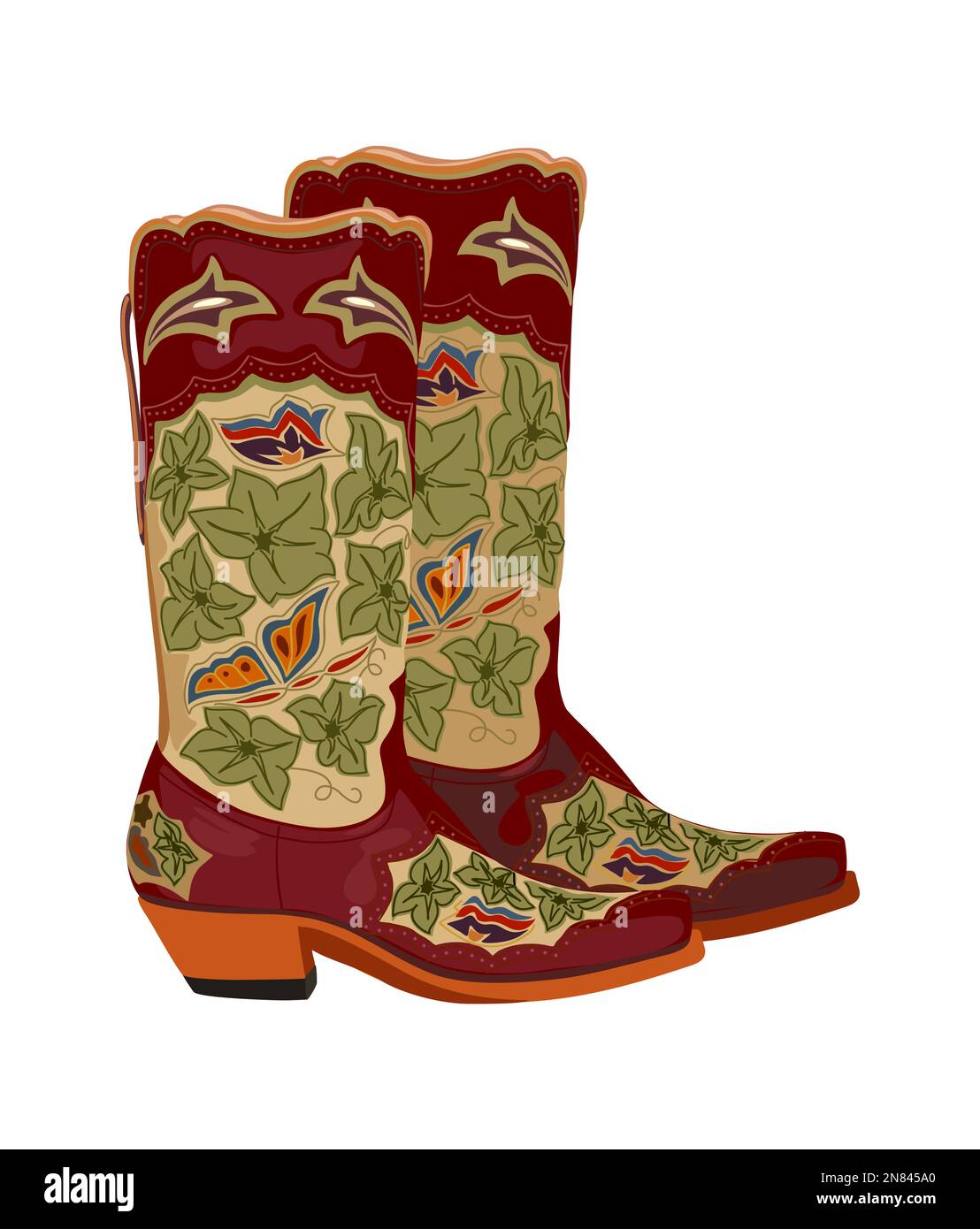 A pair of western cowboy boots. Realistic hand drawn vector