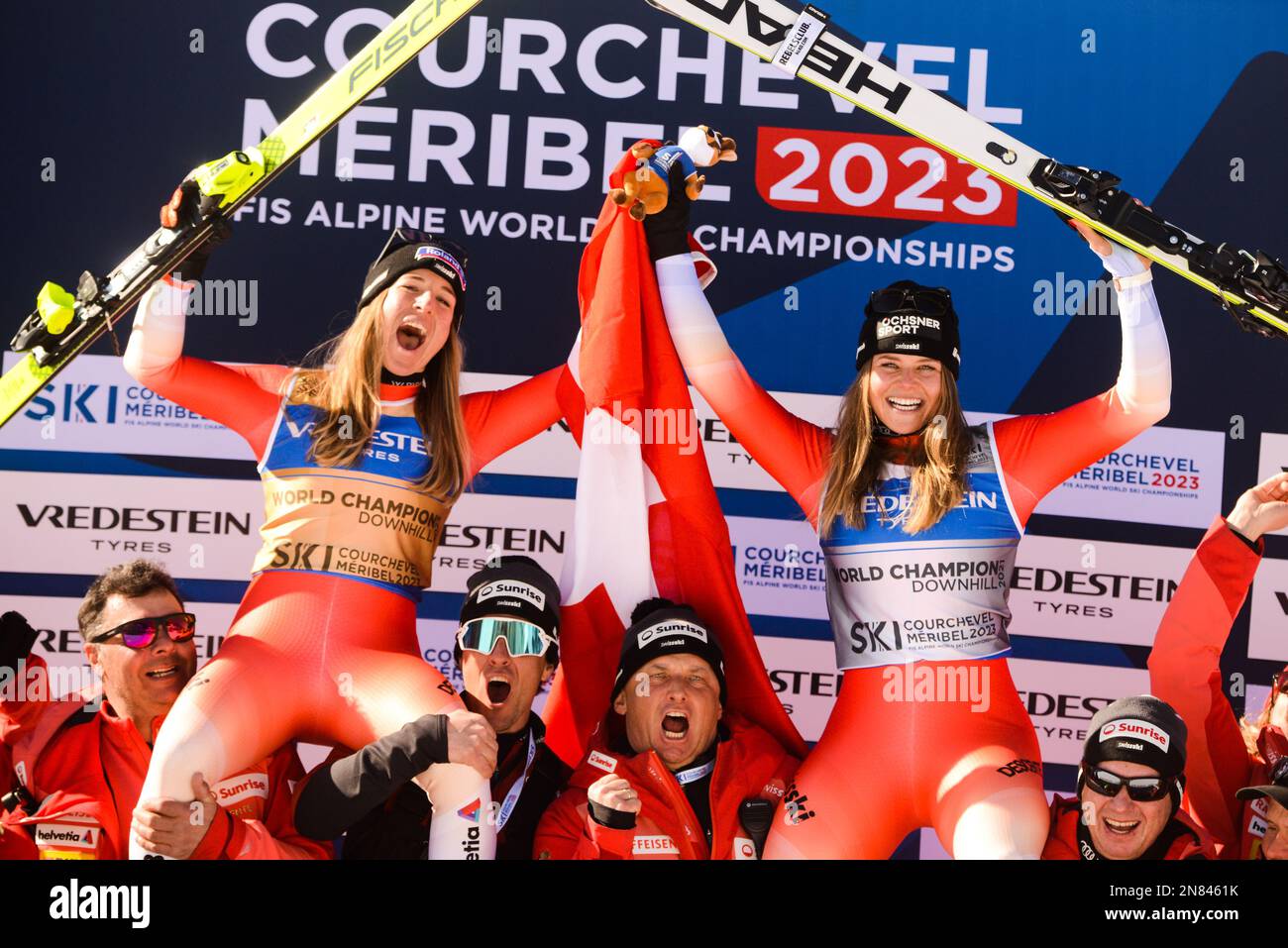 France. 11th Feb, 2023. Jasmine Flury of Switzerland (left, winner) and