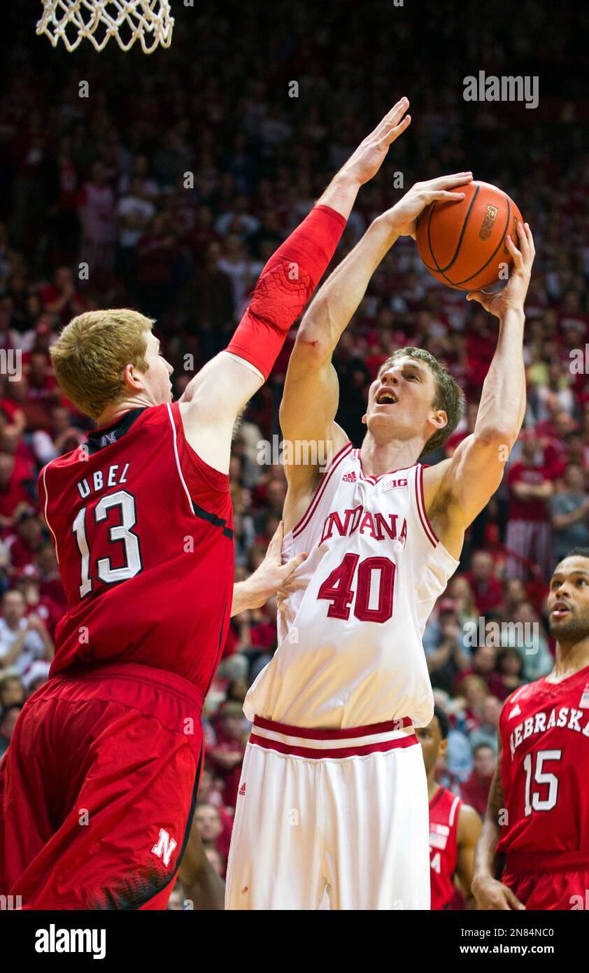 Indiana's Cody Zeller (40) shoots over Nebraska's Brandon Ubel (13) during the second half of an