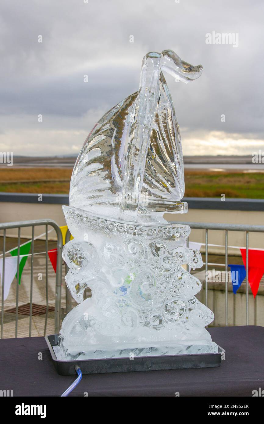 Lytham St. Annes, Lancashire. 11 Feb 2023 Ice sculpting festival. Marvellous ice sculptures at Lytham's lost concrete mussel tanks, Glacial Art Ice Sculptures carve animals, characters and mystical creatures & designs out of huge blocks of ice. Credit; MediaWorldImages/AlamyLiveNews Stock Photo
