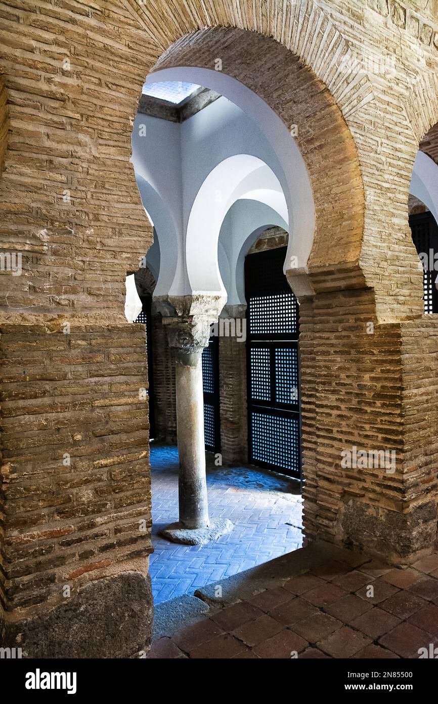 Arch and columns inside a Muslim mosque in Toledo Stock Photo