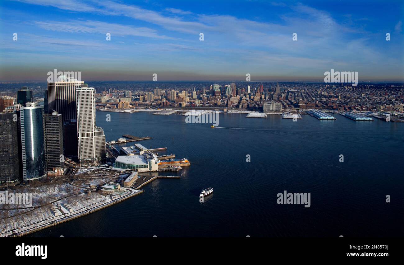 This Feb. 10, 2013 aerial photo shows Lower Manhattan and Battery Park